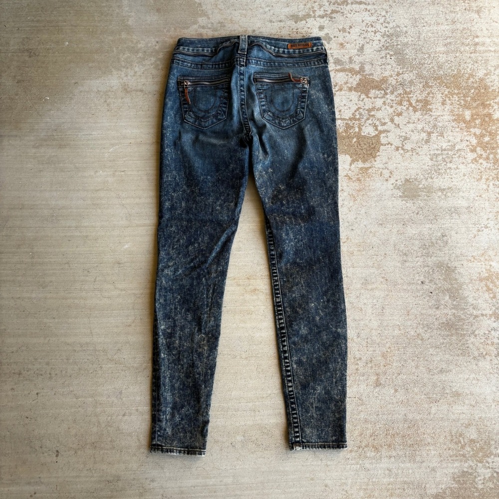 True Religion Womens Acid Wash Skinny Jeans Zipper Detail Blue 27 Made in USA